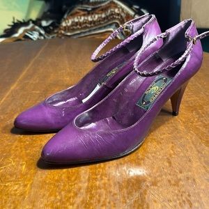 Vintage Purple Leather Ankle Strap Heels Size 7